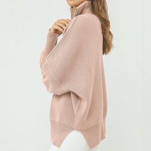 🦃 Dusty Pink Quarter zip ribbed drop shoulder sweater